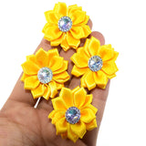 20Pcs Satin Ribbon Flowers with Rhinestone Button for Hair Accessories DIY