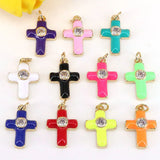 20Pcs Enamel Cross Charm CZ Micro Pave Plated, Jewelry Making Findings