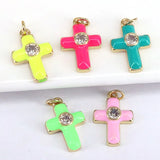 20Pcs Enamel Cross Charm CZ Micro Pave Plated, Jewelry Making Findings