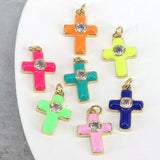 20Pcs Enamel Cross Charm CZ Micro Pave Plated, Jewelry Making Findings