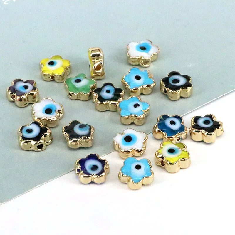 20Pcs Glass Eye Flower Beads, Colorful Luck Charms for Jewelry Making