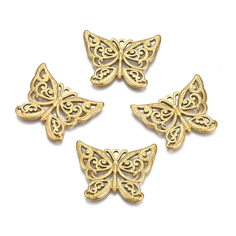 20Pcs Plated Stainless Steel Hollow Butterfly Charms Pendant