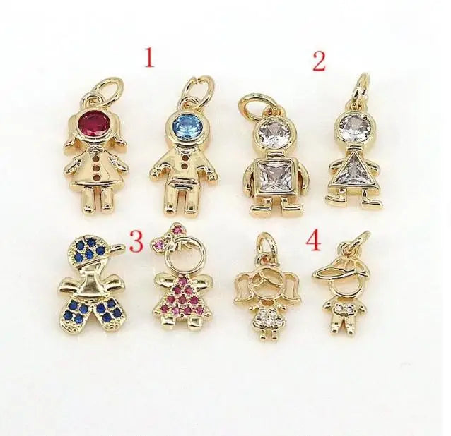 20Pcs CZ Micro Pave Boy and Girl Charm Pendant, Kids Charm, For Necklace