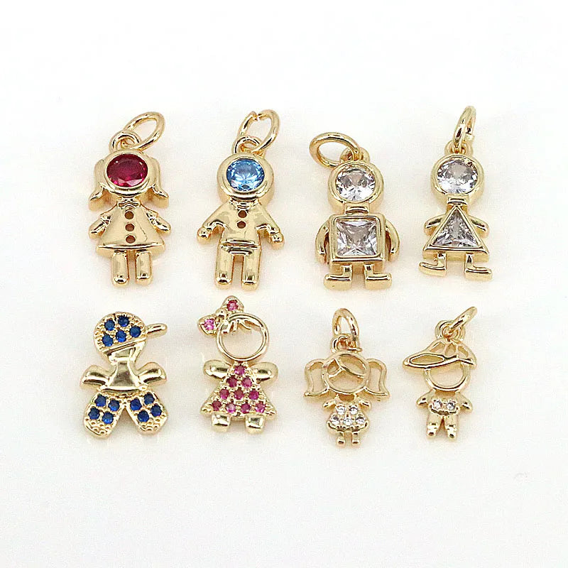 20Pcs CZ Micro Pave Boy and Girl Charm Pendant, Kids Charm, For Necklace