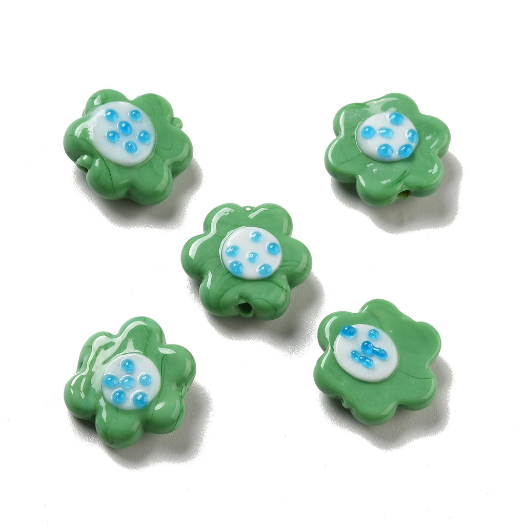 20Pcs Multicolor Lampwork Flower Spacer Beads For Jewelry Making