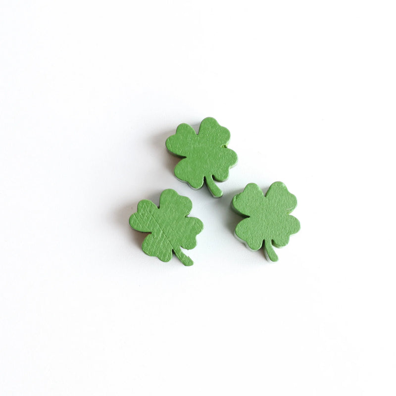 20Pcs St. Patrick's Clover Shamrock Wooden Beads Hemu Printing Bead Kids Toys