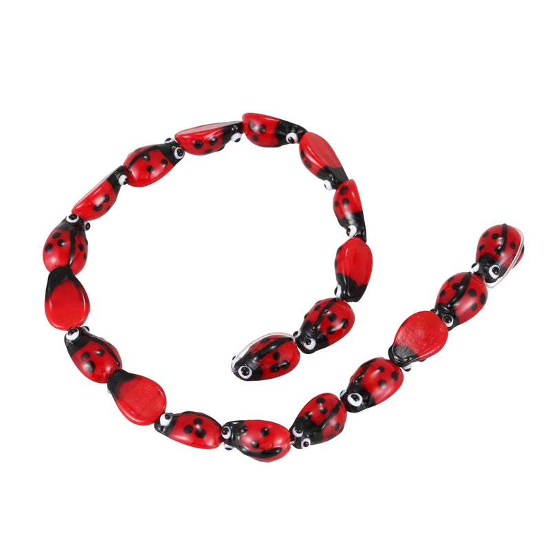 20pcs Red Ladybug Lampwork Glass Spacer Beads 15x10mm