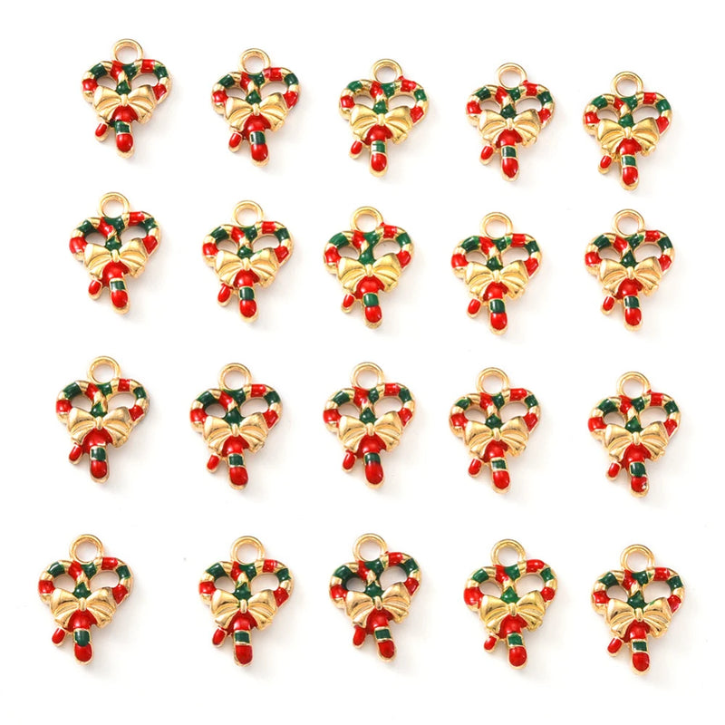 20Pcs Christmas Heart with Bowknot Enamel Pendants, Red, 18x13x3mm
