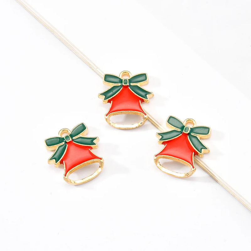 20Pcs Christmas Jingle Bell Enamel Pendants, 16x14.5x3mm, Red