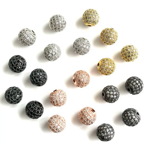 20Pcs 10mm CZ Pave Silver Spacer Balls for Jewelry Making