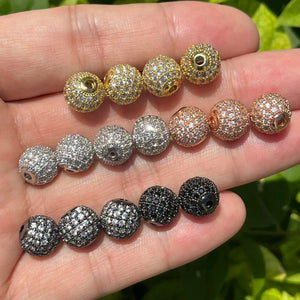 20Pcs 10mm CZ Pave Silver Spacer Balls for Jewelry Making
