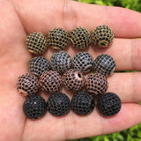 20Pcs 10mm CZ Pave Silver Spacer Balls for Jewelry Making