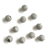20Pcs 10mm CZ Pave Silver Spacer Balls for Jewelry Making