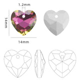20Pcs Austria Glass Beads Love Heart Sliver Back 14MM Crystal Pendants Charms