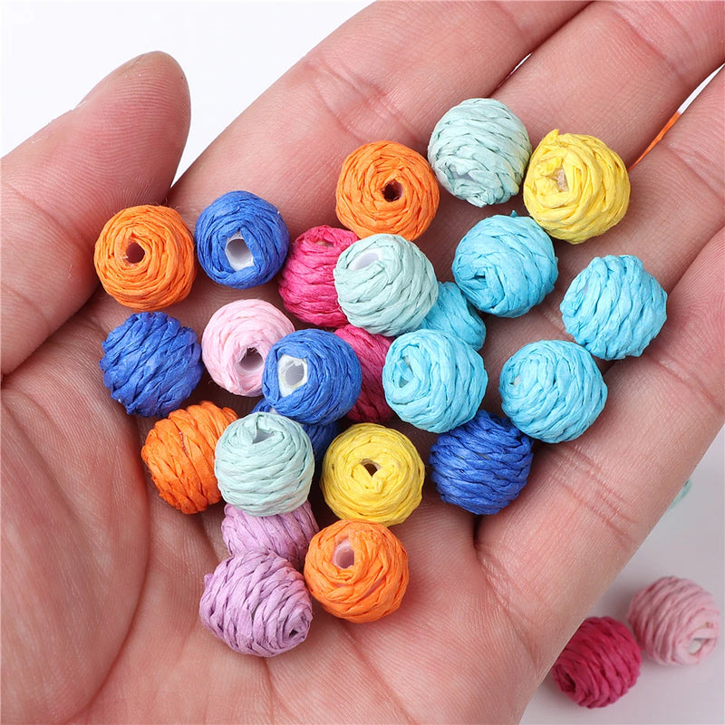 20Pcs/Lot Colorful 10-11mm Raffia Earrings Beads Small Ball Shape Bead
