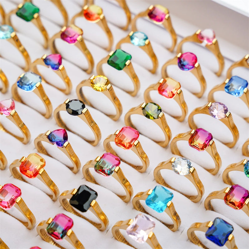 Colorful Zircon Stainless Steel Rings for Women Mix Style