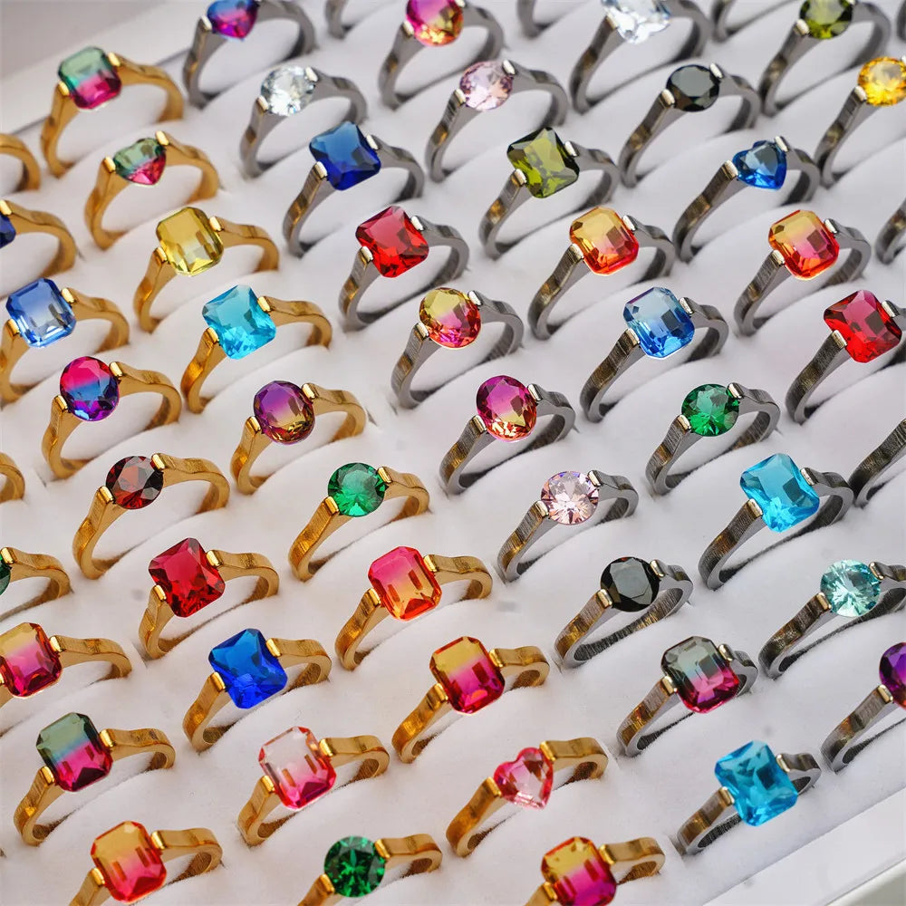 Colorful Zircon Stainless Steel Rings for Women Mix Style