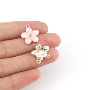20Pcs Enamel Cherry Blossoms Flower Charms Pendant for Necklaces Jewelry Making