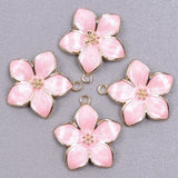 20Pcs Enamel Cherry Blossoms Flower Charms Pendant for Necklaces Jewelry Making