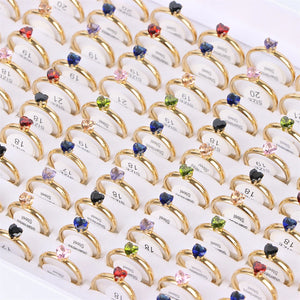 20Pcs Colorful Heart Love Stainless Steel Rings Mix Wedding Engagement Jewelry