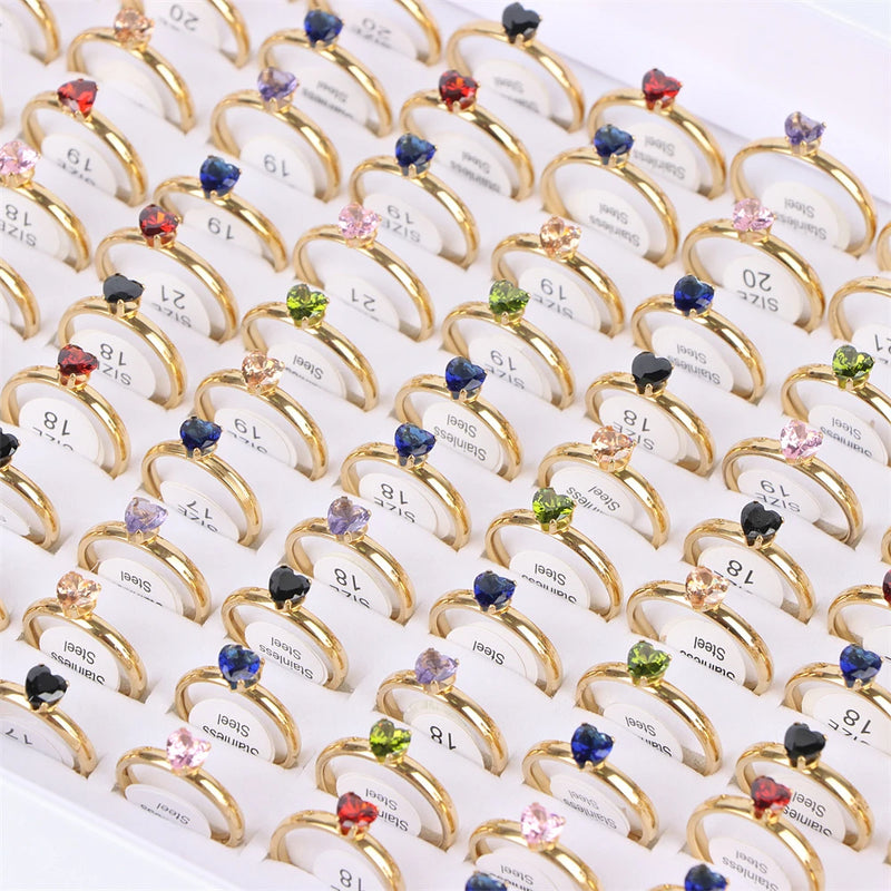 20Pcs Colorful Heart Love Stainless Steel Rings Mix Wedding Engagement Jewelry