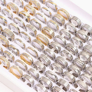 20Pcs Geometric Stripe Stainless Steel Rings for Wedding Engagement