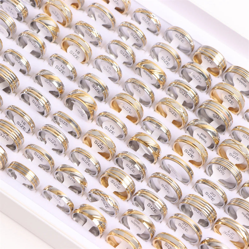 20Pcs Geometric Stripe Stainless Steel Rings for Wedding Engagement