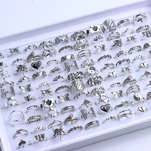 20Pcs Vintage Bohemian Finger Women Ring Retro Rhinestone Silver Jewelry Gift