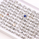 20Pcs Mix Style Zircon Stainless Steel Rings For Women