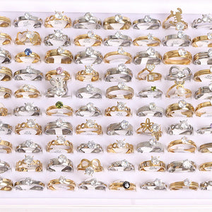 20Pcs Mix Style Zircon Stainless Steel Rings For Women