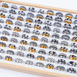 20Pcs Rhinestone Stainless Steel Rings Men Women Wedding Mix Style