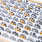 20Pcs Rhinestone Stainless Steel Rings Men Women Wedding Mix Style