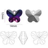20Pcs Glass Butterfly Beads 14mm Crystal Charms Pendant For DIY Making