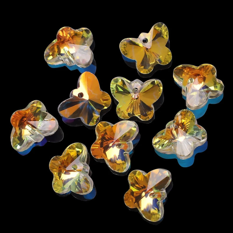 20Pcs Glass Butterfly Beads 14mm Crystal Charms Pendant For DIY Making
