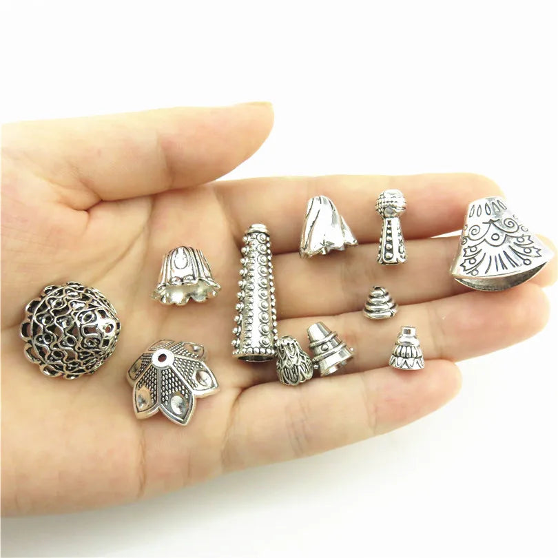 20Pcs Ethnic Flower Cone Charms Vintage Spacer Beads Tassel Cap