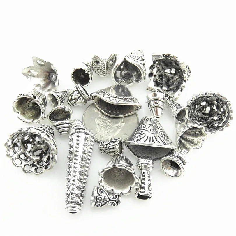 20Pcs Ethnic Flower Cone Charms Vintage Spacer Beads Tassel Cap