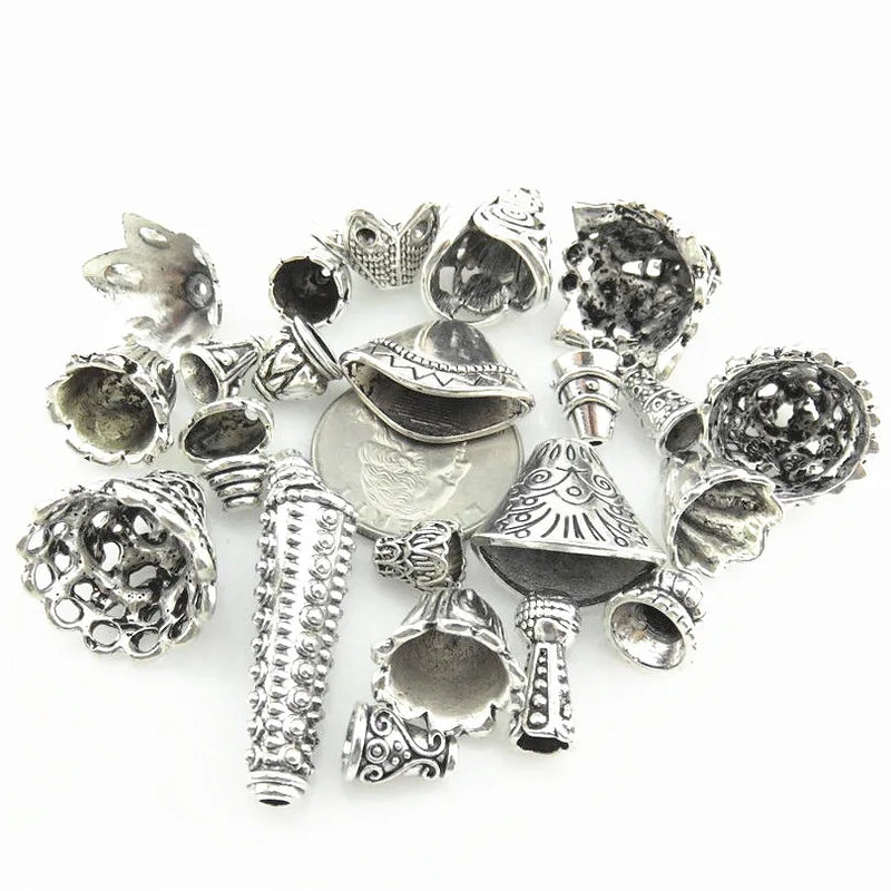 20Pcs Ethnic Flower Cone Charms Vintage Spacer Beads Tassel Cap
