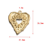 20Pcs Raw Brass Hammered Hollow Heart Charms for DIY Jewelry Making