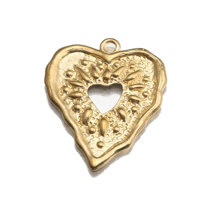 20Pcs Raw Brass Hammered Hollow Heart Charms for DIY Jewelry Making