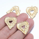 20Pcs Raw Brass Hammered Hollow Heart Charms for DIY Jewelry Making