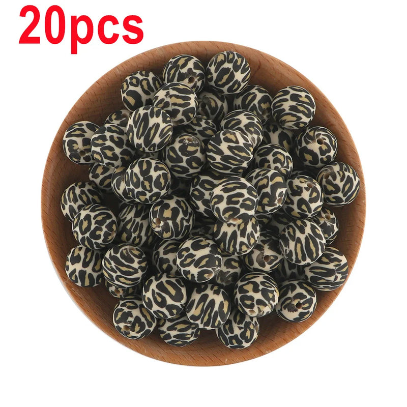 20Pcs Silicone Beads 15mm Leopard Print Round Beads DIY Jewelry Making Accessori