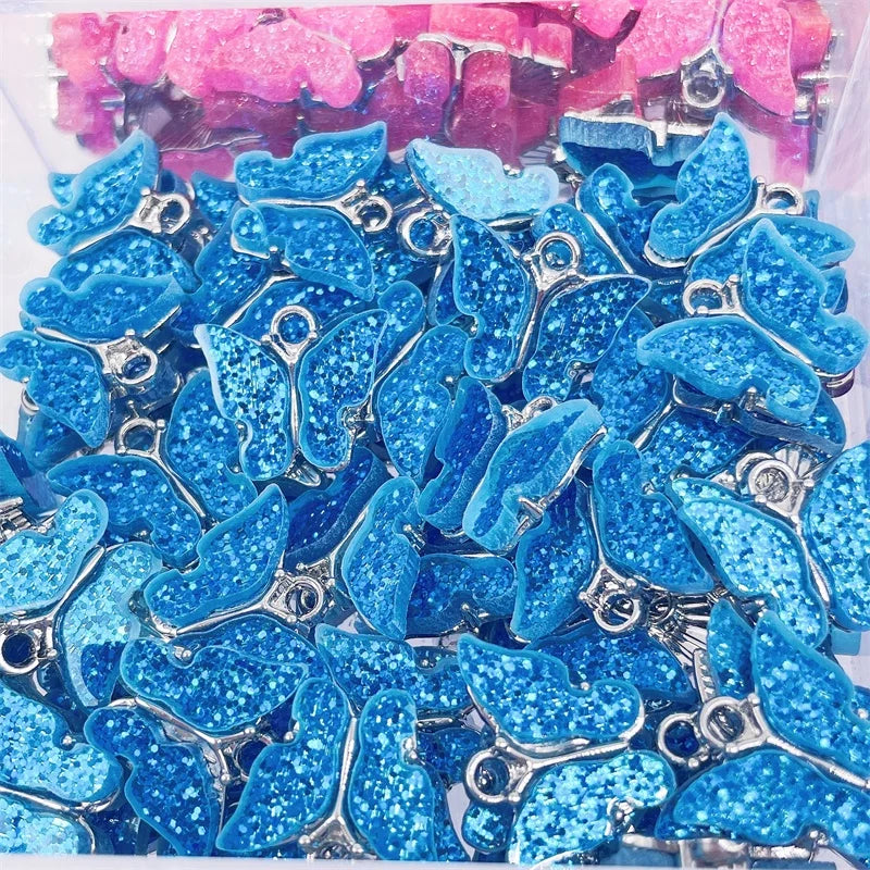 20Pcs Silver Butterfly Charms Resin Pendant for Jewelry Making