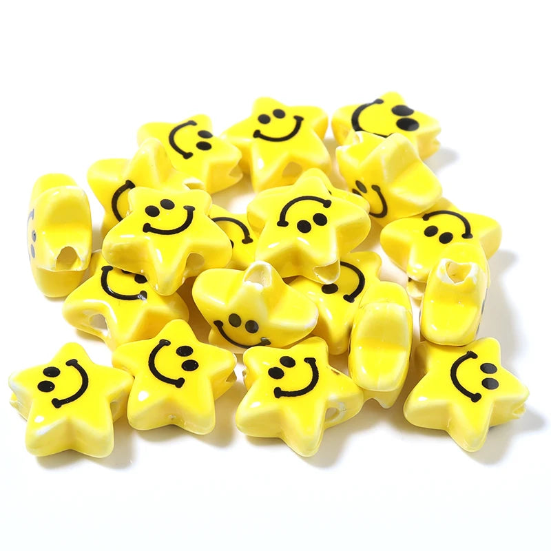 20Pcs Smiley Polymer Clay Beads Yellow Star Spacer DIY Jewelry Bracelet