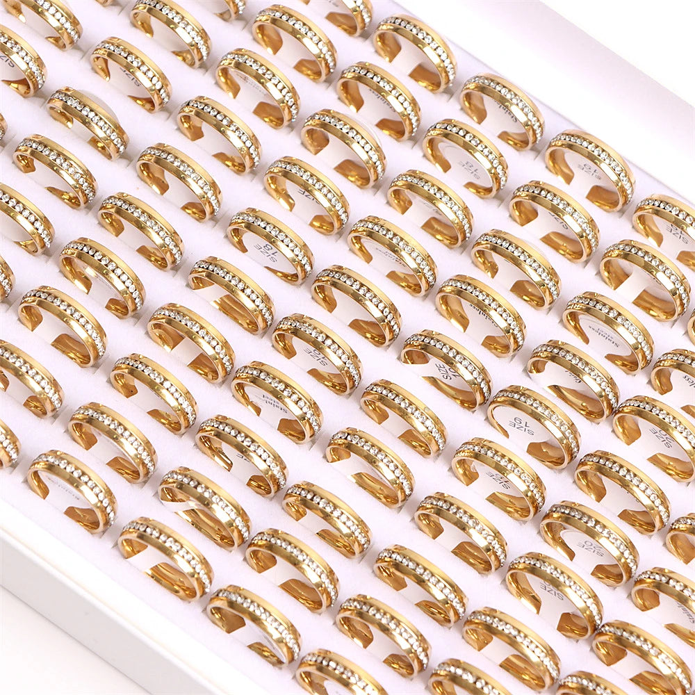 20Pcs Multicolor Rhinestone Stainless Steel Rings Wedding Party