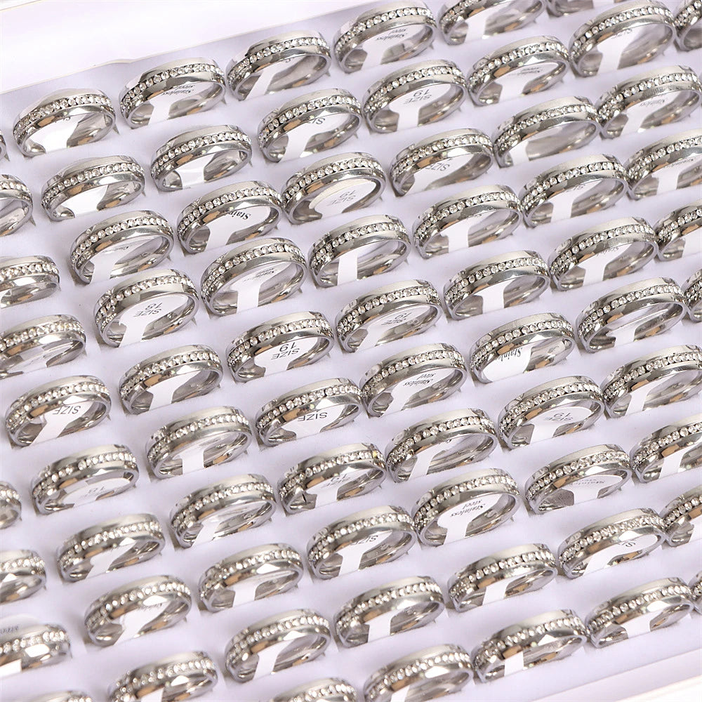 20Pcs Multicolor Rhinestone Stainless Steel Rings Wedding Party
