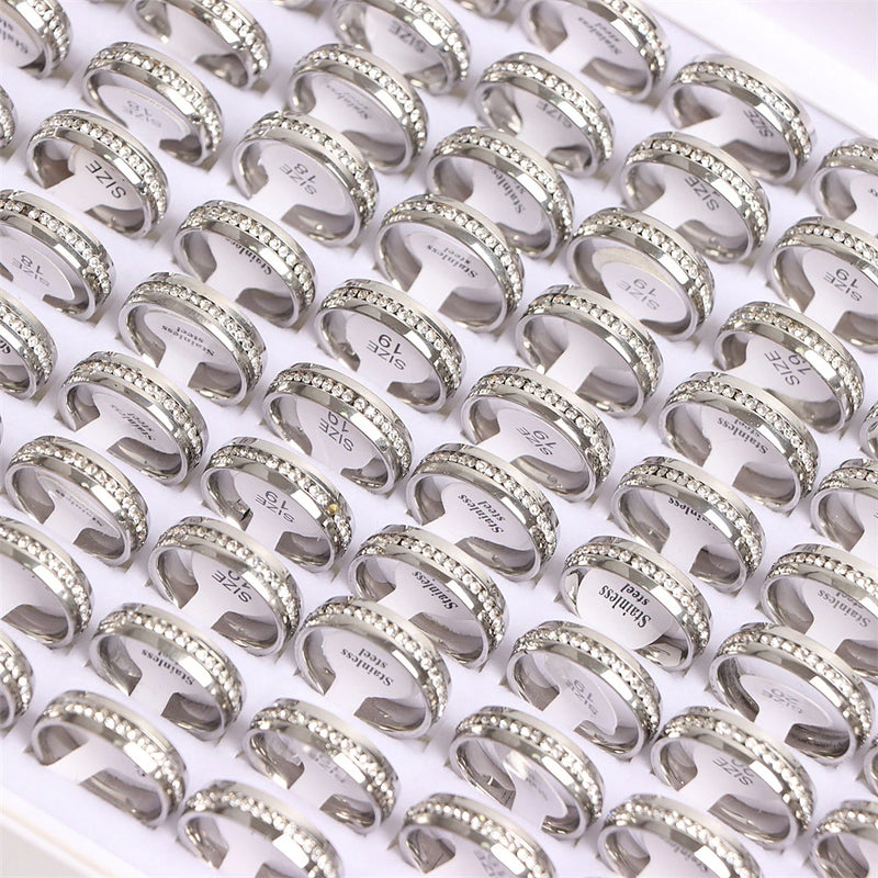 20Pcs Multicolor Rhinestone Stainless Steel Rings Wedding Party