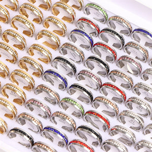 20Pcs Multicolor Rhinestone Stainless Steel Rings Wedding Party