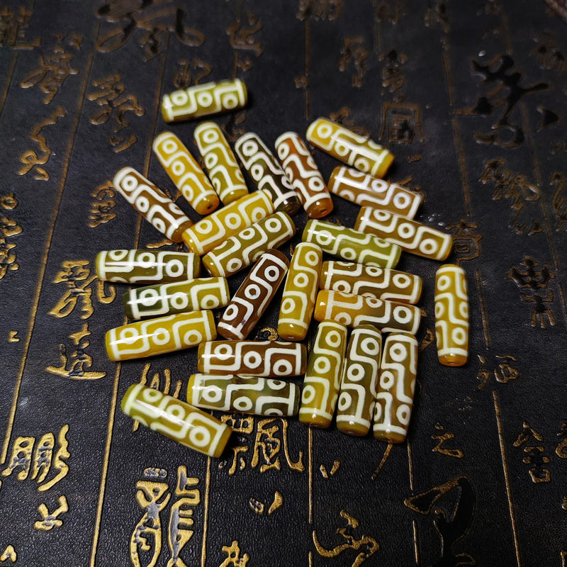 20Pcs Tibetan 9 Eyes Totems Yellow/White Agate Dzi Beads 30*10mm DIY Jewelry