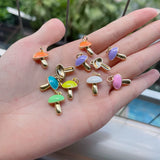 20Pcs Enamel Mushroom Charm, Gold Filled Pendant 12x16mm