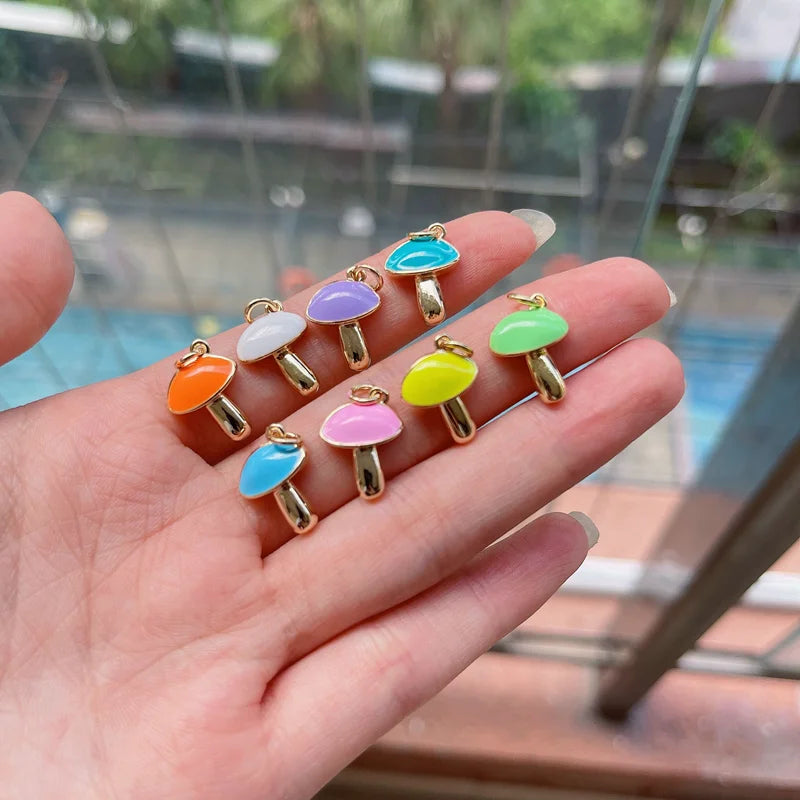 20Pcs Enamel Mushroom Charm, Gold Filled Pendant 12x16mm